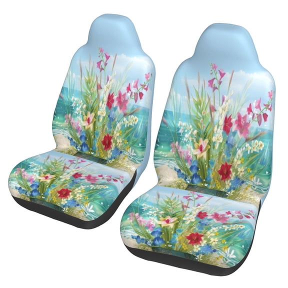 KAKALAD Coastal Flowers Summer 02 Car Accessories Seat Covers Set Vehicle Seat Covers Universal Front Seats Protector 2 Pcs