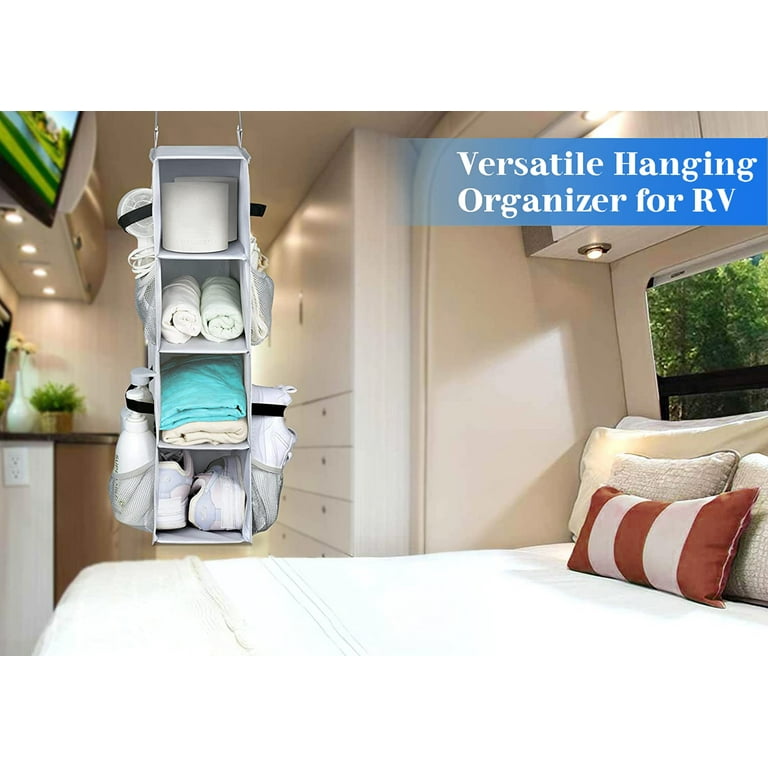 MISSLO Compact Hanging Shoe Organizer 4 Shelf Storage Rack with Side Mesh Pockets Durable Fabric Grey Walmart