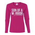 thumbnail image 2 of Wild Bobby Son of A Warrior Breast Cancer Ribbon Breast Cancer Awareness Women Graphic Long Sleeve Tee, Fuschia, X-Large, 2 of 6