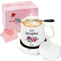 Gifts for Grandma - Best Grandma Ever Coffee Mugs Warmer Set, Auto Shut Off Smart Coaster, Grandma Gifts, Natubeau White 14 fl oz Mugs Smart Warmer