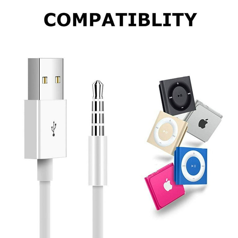 for iPod Shuffle Cable, 2-Pack 3.5mm Jack Plug to USB Charger + SYNC Data Replacement Cable Compatible for 3rd 4th 5th Generation MP3/MP4 White - Walmart.com