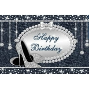 Yeele 10x6.5ft Vinyl Happy Birthday Party Backdrop for Photography Denim and Diamonds Crystal Shoes Birthday Party