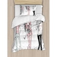 thumbnail image 3 of Fashion Duvet Cover Set, Sketch Cartoon Design Girls with Makeup Clothes Illustration Image, Decorative 3 Piece Bedding Set with 2 Pillow Shams, Queen Size, Pale Pink White Black, by Ambesonne, 3 of 3