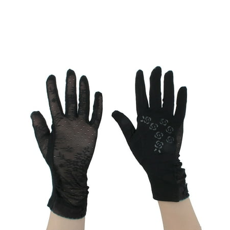 Women Summer Car Driving Lace Full Finger Thin Sun Protection Gloves Black