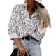thumbnail image 1 of Camisa de manga larga con botones para mujer, camisa informal elegante con estampado de cuello vuelto, Tops para trabajo de oficina, color blanco XL, 1 of 6