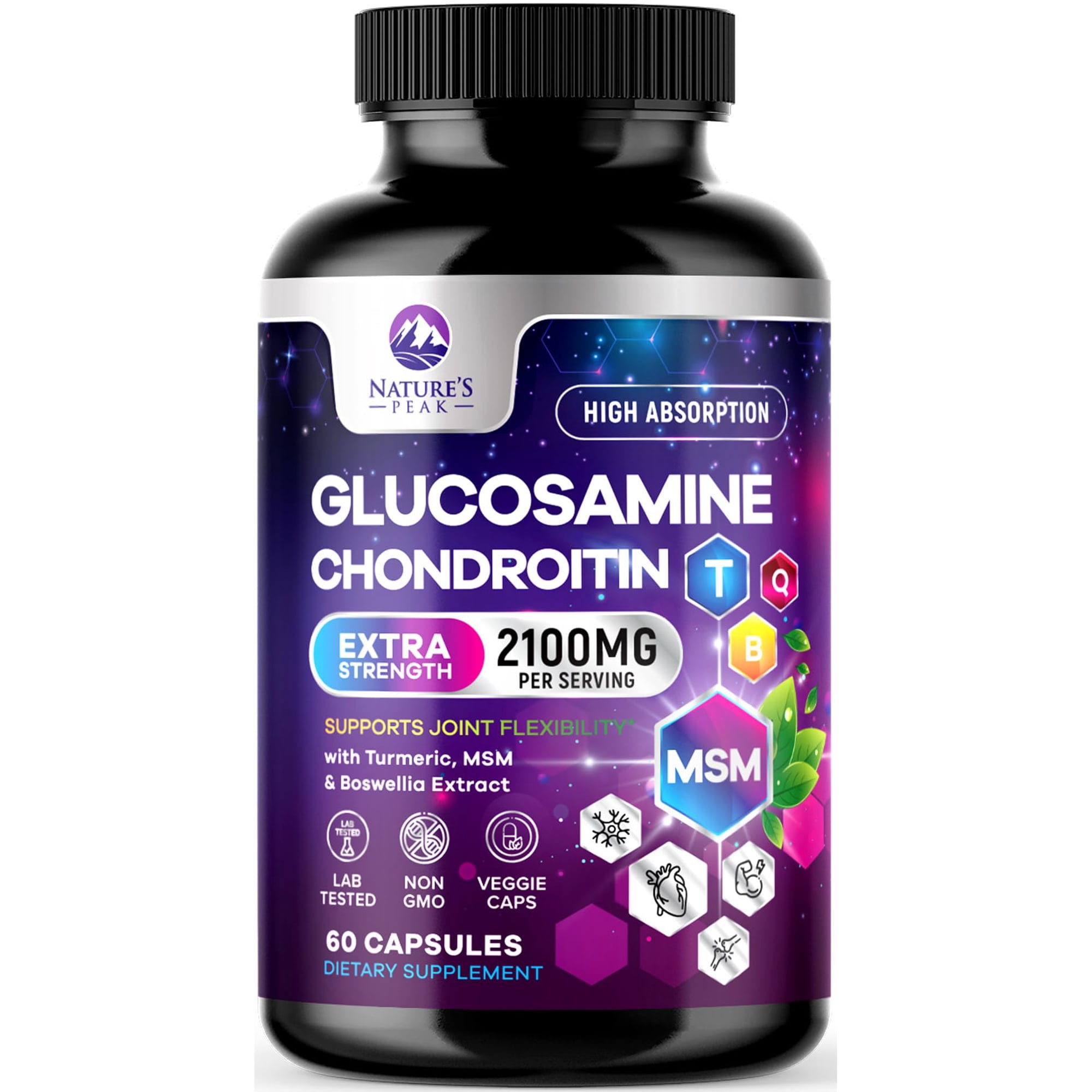 Glucosamine Chondroitin Joint Complex - 2100mg per Serving - Extra Strength Joint Support with MSM, Turmeric & Boswellia - Supports Cartilage, Joint Health & Flexibility - Bottled USA - 60 Capsules