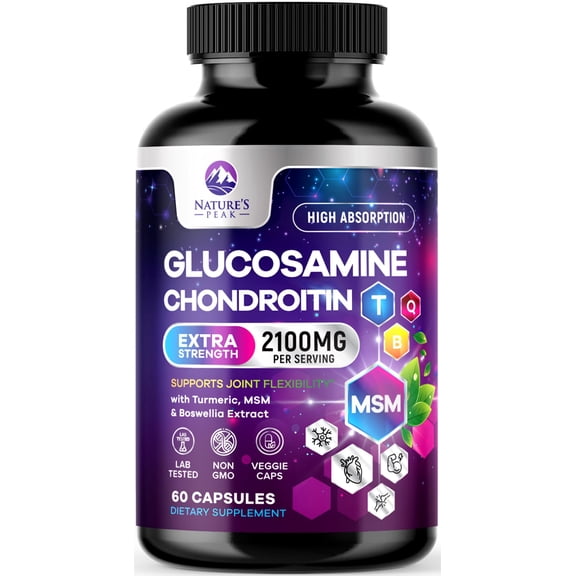 Glucosamine Chondroitin Joint Complex - 2100mg per Serving - Extra Strength Joint Support with MSM, Turmeric & Boswellia - Supports Cartilage, Joint Health & Flexibility - Bottled USA - 60 Capsules