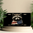 thumbnail image 6 of 1 Pcs 2D Flat License Plate Covers & Frames, Raccoon Wrapped in American For Decorative Front, Waterproof For Decoration Aluminum License Plate Covers & Frames Cover For Men Women, 12" X 6", 6 of 7