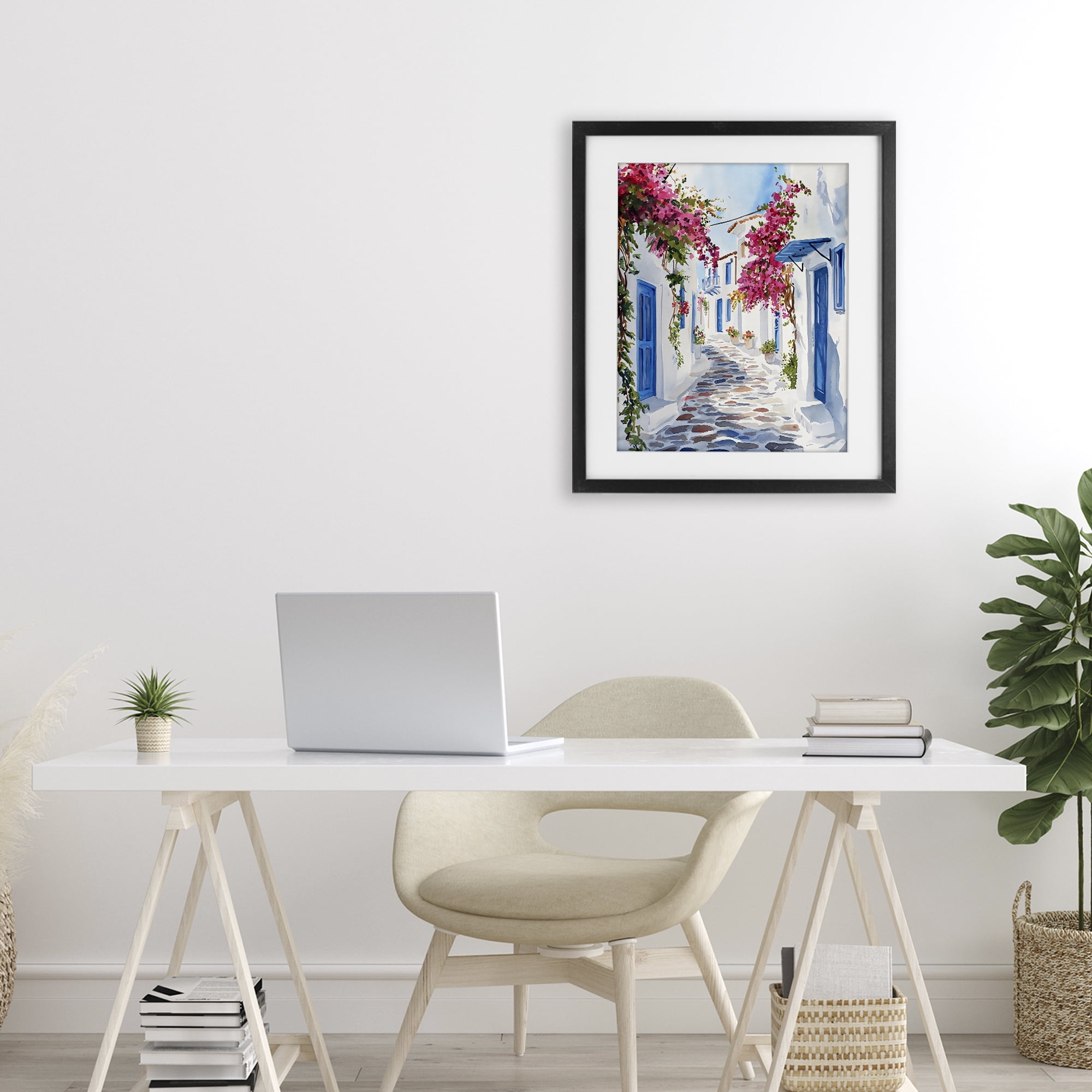 Stupell Industries Santorini Stone Street Pathway Black Framed Print Under Glass, design by LSR Design Studio