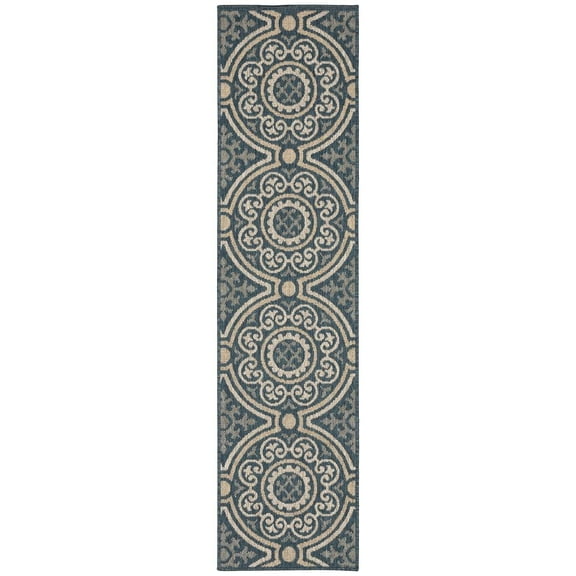 Oriental Weavers Latitude Indoor/Outdoor Rug - 609B3 - 1'10" x 7'6" - in Teal/ Grey - Classic Casual Style, Water, Stain and Fade Resistant, Hose Clean, Patio, Outdoor Living Area Rug