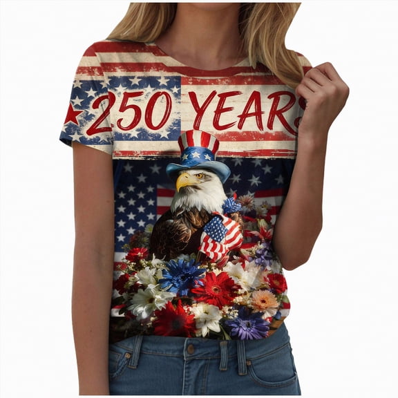 Duqingm America Shirts For Women USA Shirts for Women 4th of July T Shirt Patriot Graphic Tee Casual Short Sleeve Tops Watermelon Red,2XL