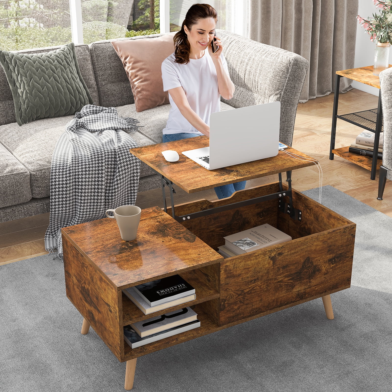 Lift Top Coffee Table with Storage Lift up Center Table Adjustable for