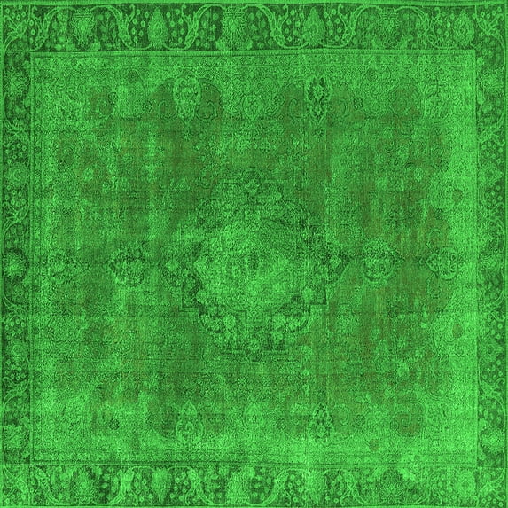 Ahgly Company Indoor Square Oriental Green Industrial Area Rugs, 3' Square
