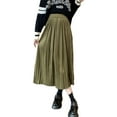 thumbnail image 4 of Txlixc Falda plisada de terciopelo para mujeres casual color sólido falda elástica de cintura a larga en otoño, adecuada para usar en la calle Txlixc moda, 4 of 9