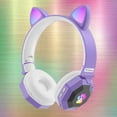 thumbnail image 1 of Auriculares inalámbricos con oreja de gato perfecl sonido envolvente para computadora portátil morado rosado, 1 of 7