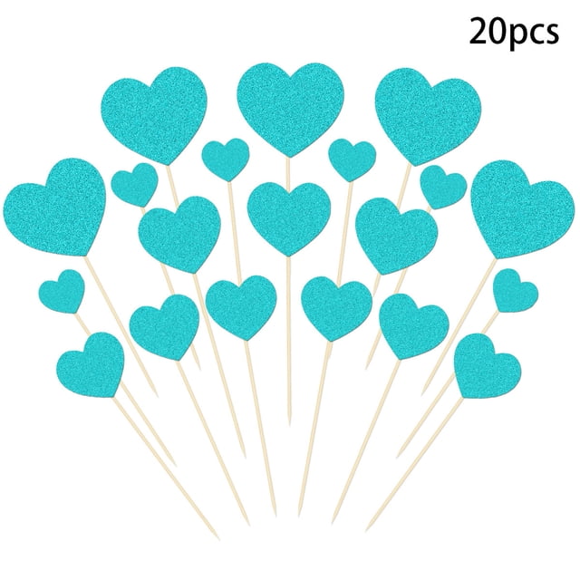 Holiday Party Decorations Valentinessday Glitter Paper Heart Flag Party Cake Decoration 20 Pack