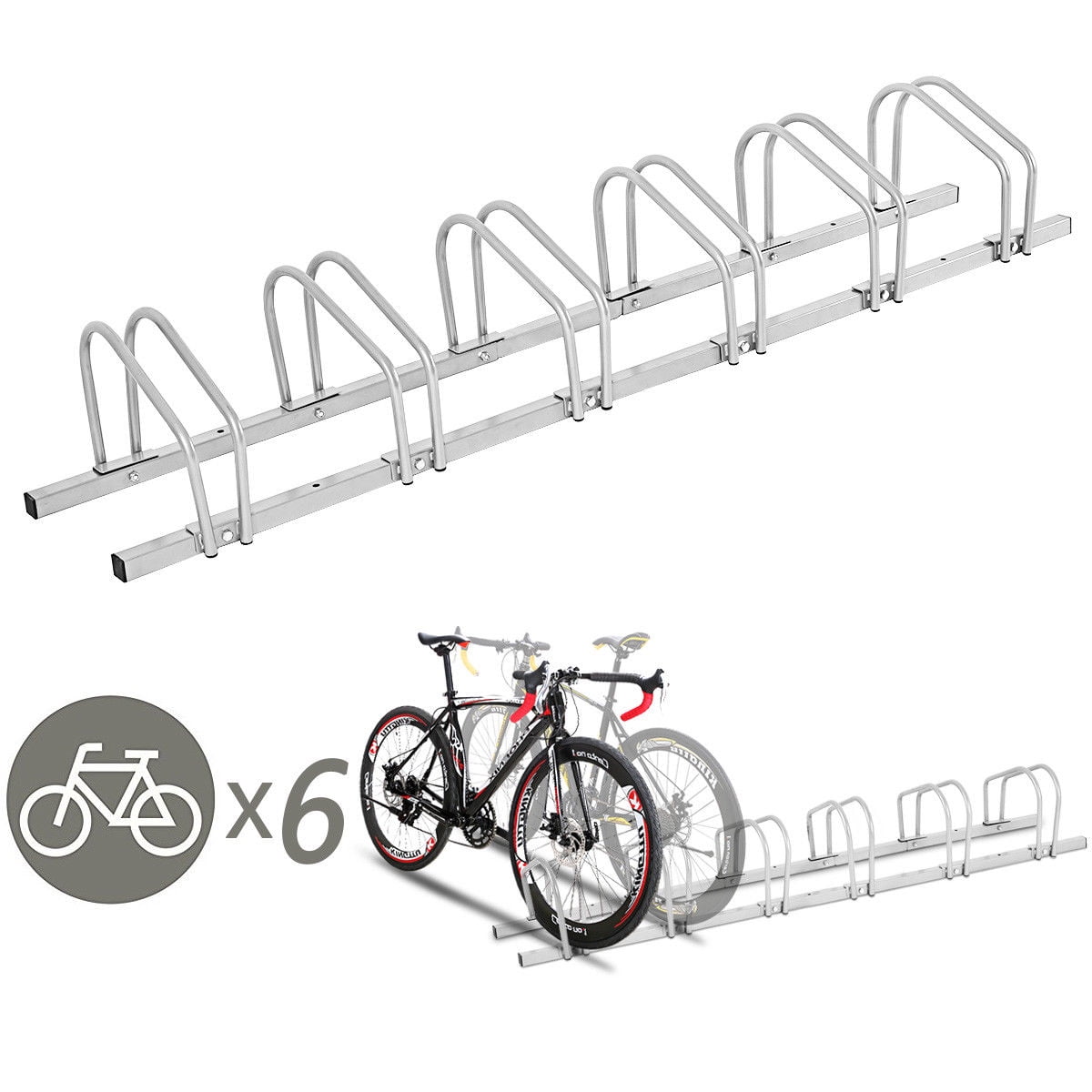 6 Racks, Black HOMCOM Bike Stand Parking Rack Floor or Wall Mount Bicycle Cycle Storage Locking Stand