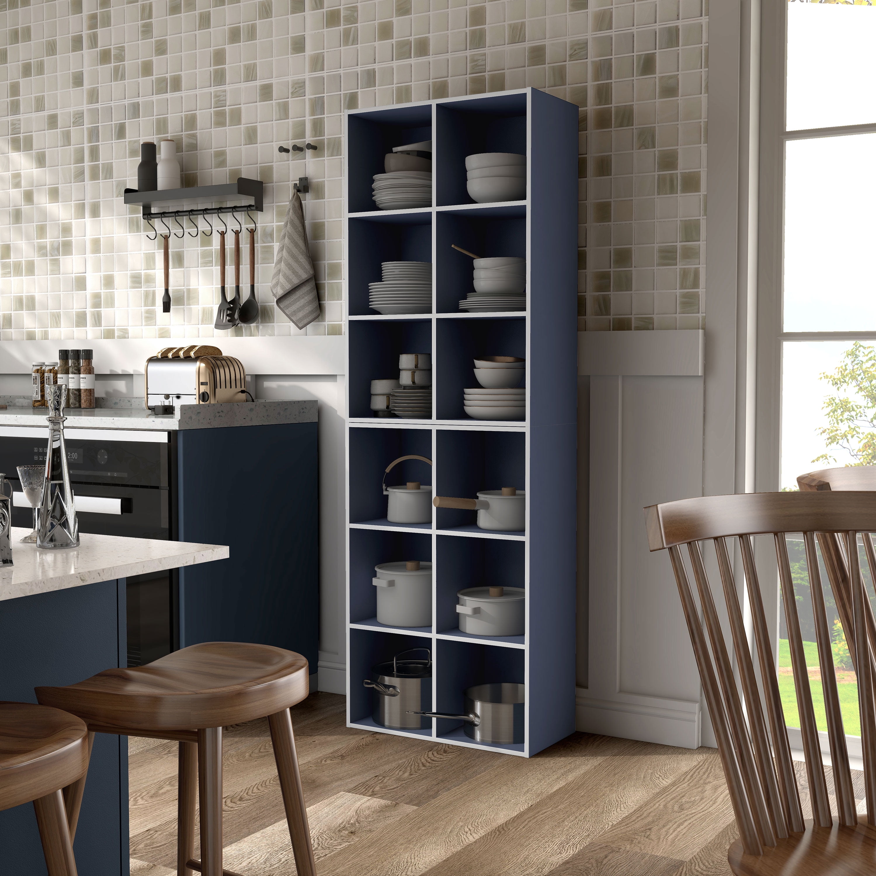 Join Stackable 6-Cube Wood Steel Blue Bookcase