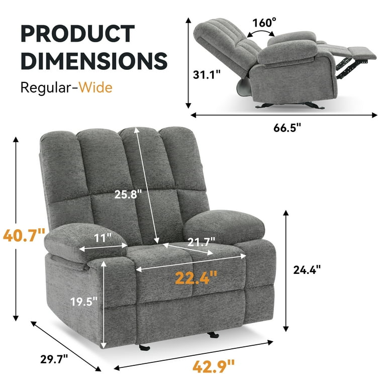 Dreamsir Oversized Rocker Recliner Chair Manual Recliner Single Sofa Couch Soft Fabric Overstuffed Rocking Chair for Living Room Theater Seating