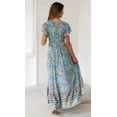 thumbnail image 2 of New Women's Bohemian Floral Printed Wrap V Neck Short Sleeve Split Beach Party Maxi Dress, 2 of 2