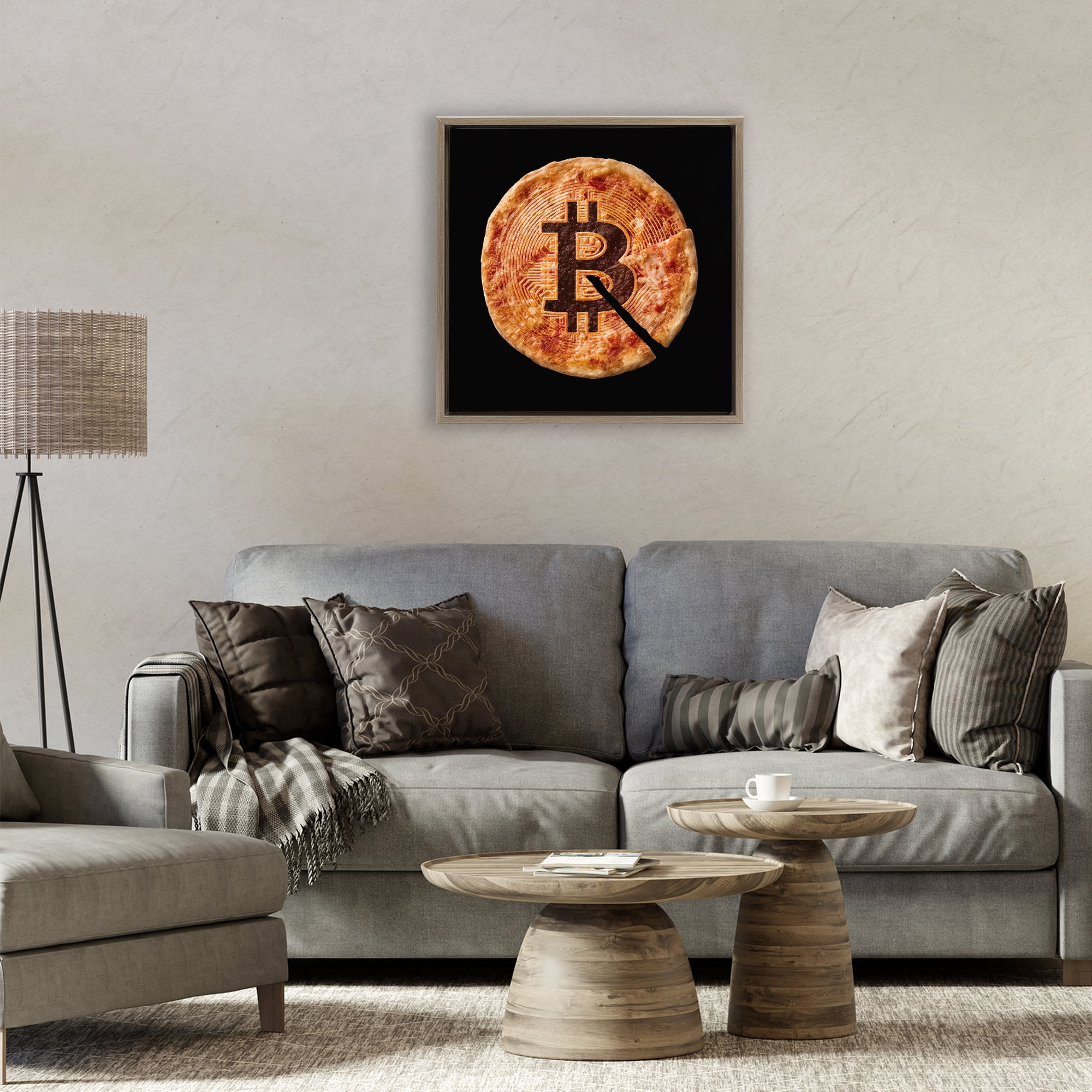 Stupell Industries Crypto Pizza Slice Brown Framed Floater Canvas Wall Art, design by Svetlana Aleynikova