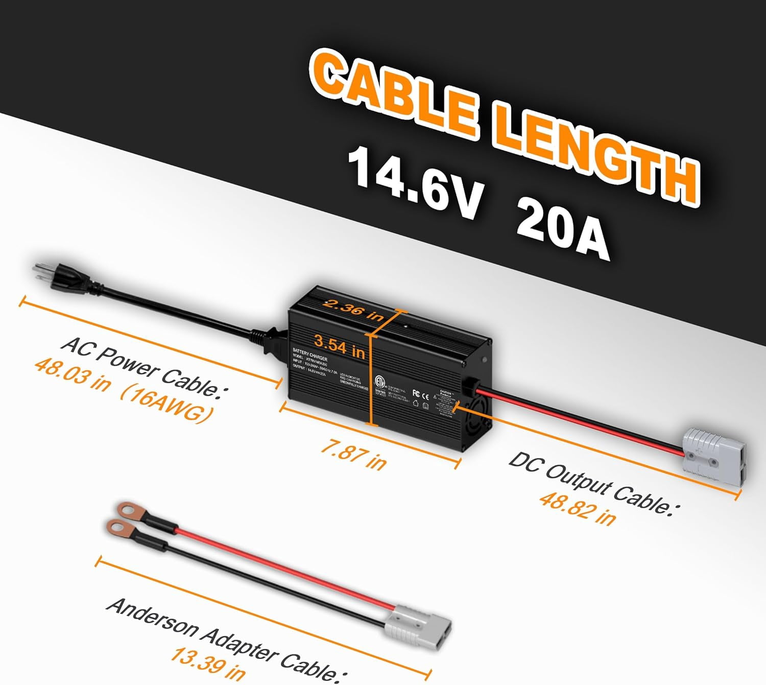 12V 20A LiFePO4 Battery Charger 14.6V Lithium Charger for 12.8V Deep Cycle Lithium Rechargeable Batteries