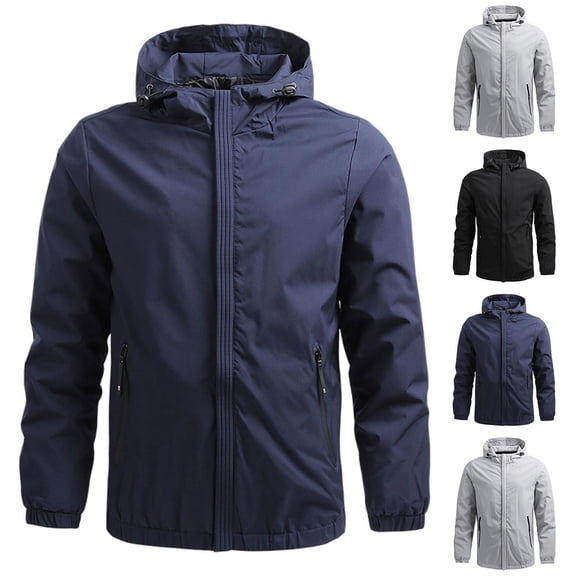 KeShDi Mens Jackets Men's Casual Loose Fitting Long Sleeved Zippered Hooded Jacket Gray 5X