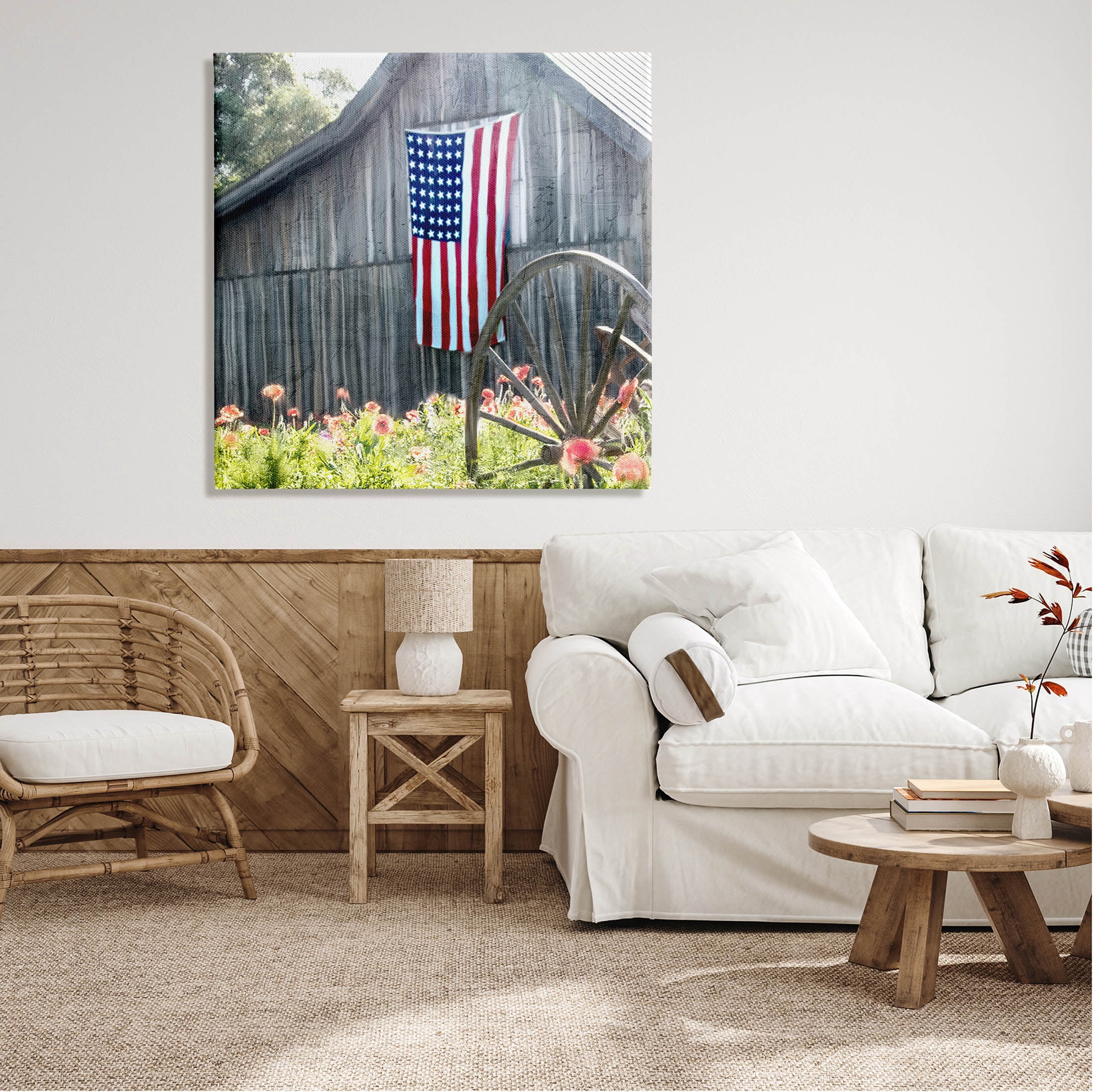 Americana Barn Floral Farmland Town & City Graphic Art Gallery Wrapped Canvas Print Wall Art