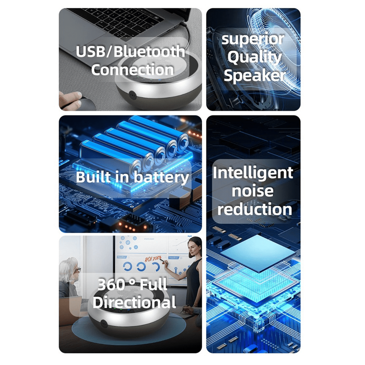 USB Bluetooth Conference 360° Voice Capture Microphone for Video Conferences Online Courses Live Broadcasts Black,1 * Microphone 1 * USB Cable 1 * Storage bag,Black