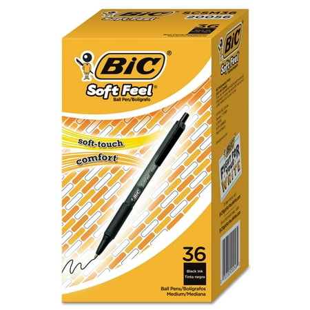BIC Soft Feel Retractable Ball Point Pen Medium Black Ink 36 Pack
