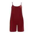 thumbnail image 5 of Wycnly Womens Jumpsuits Casual Solid Pocket Pleated Wide Leg Spaghetti Strap Short Jumpsuits Trendy Plain V-Neck Sleeveless Mini Summer Rompers Wine xxl, 5 of 5