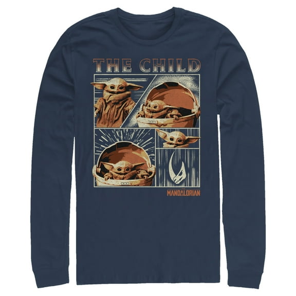Men's Star Wars: The Mandalorian The Child Collage Long Sleeve Shirt Navy Blue X Large
