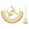 thumbnail image 5 of Efulgenz Indian Kundan Jewelry Set Traditional Faux Pearl Kundan Crystal Maroon Beaded Choker Necklace Chandelier Earrings with Maangtikka Heavy Bridal Jewelry Set for Women, 5 of 8