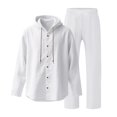 thumbnail image 2 of MASRIN Men's Beach Outfits Cotton Linen Long Sleeve Button Hoodies and Drawstring Straight Leg Pants 2 Piece Sets Summer Vacation Clothes, White, XXL, 2 of 9