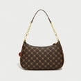 thumbnail image 3 of Women’s Brown Monogram Shoulder Bag, Hobo Purse with Cherry Charm and Chain Strap, 3 of 3