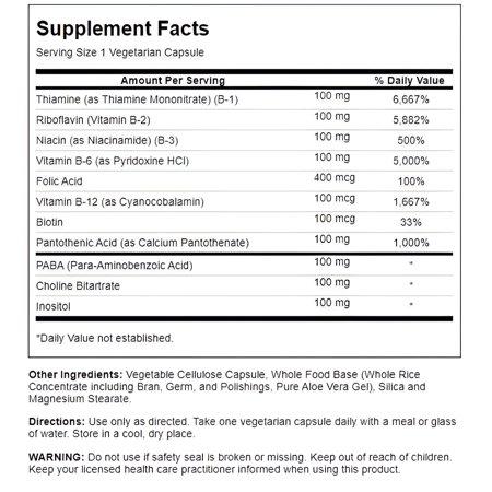 ソラレー ビタミンB100コンプレックス 100mg カプセル 100粒 Solaray Vitamin B-Complex 100 VegCap