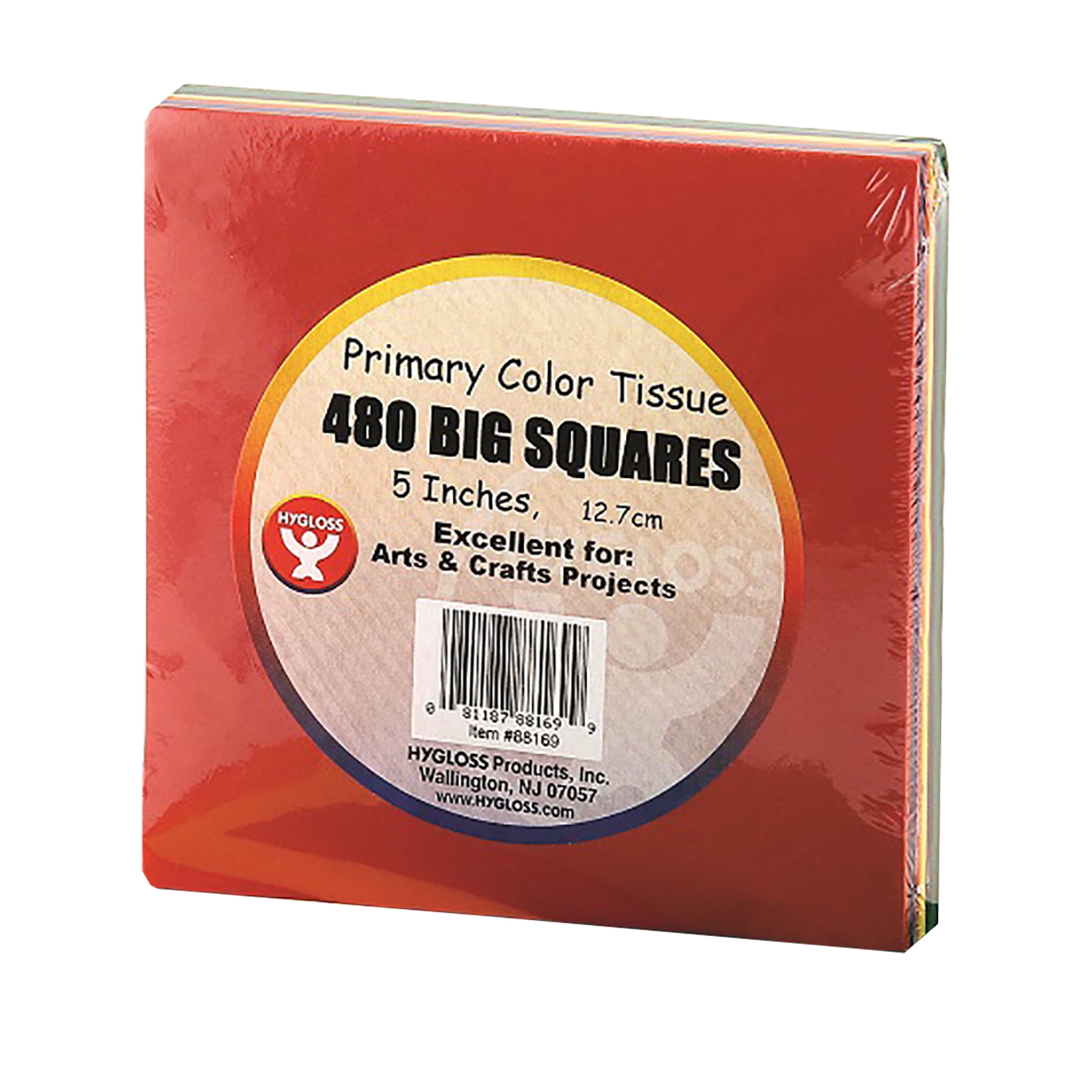 Hygloss Tissue Paper Squares, 5", Primary Colors, 480 Per Pack, 3 Packs