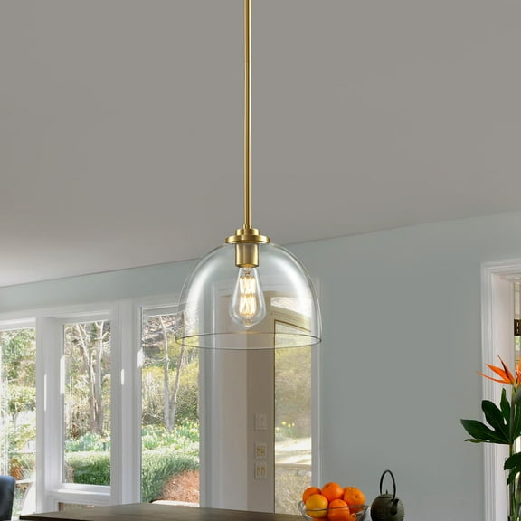 KAISITE Modern Dome 1-Light Glass Gold Kitchen Island Hanging Ceiling Pendant Light