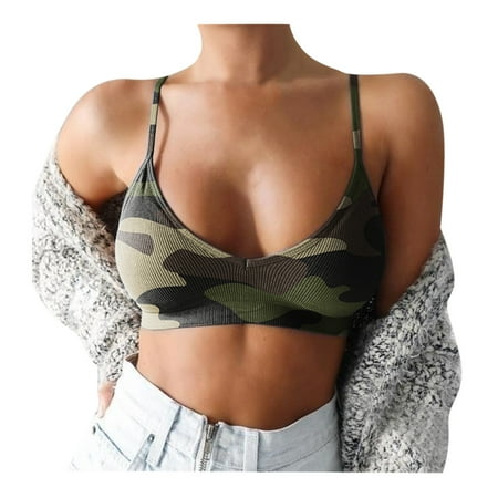 

TUWABEII Bras for Women Womens Camouflage Print Sleeveless Tank Bustier Bra Vest Crop Blouse T-shirt