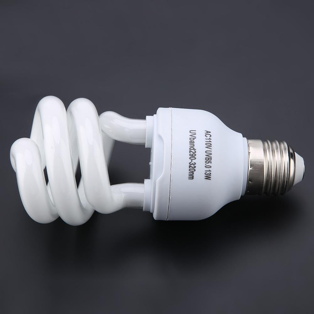 Tebru Spiral Compact UVB5.0 13W Energy Saving Lamps UVB Reptile Light Bulb for Rainforest Type