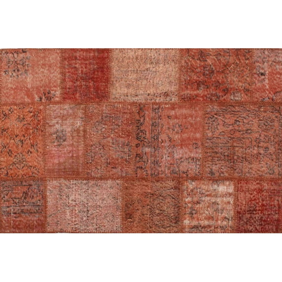 Ahgly Company Indoor Rectangle Contemporary Orange Patchwork Area Rugs, 7' x 9'