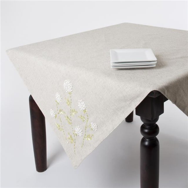 Saro Lifestyle 1722.N60S 60 in. Lumina Square Ribbon Embroidered Floral Table Linen - Natural