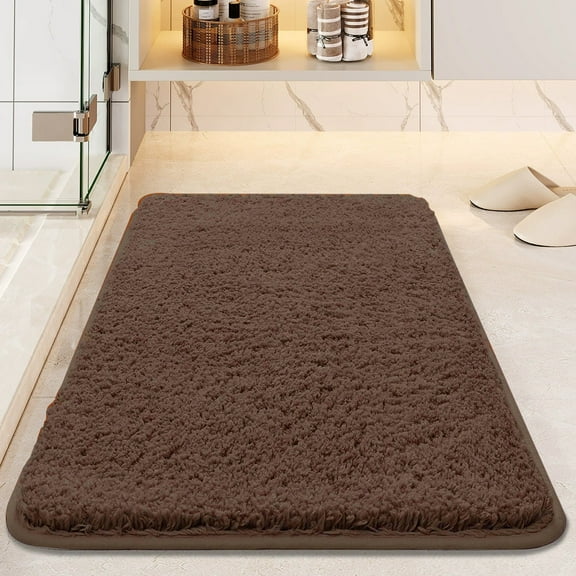 XmhyTop-A 60x40cm Non-Slip Bathroom Rug Plush Absorbent Bath Mat with Anti-Skid Backing, Soft Bathroom Decor Mat,Dark Brown