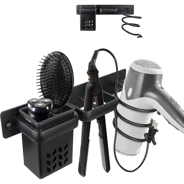 Soporte para secador de pelo, soporte para secador de pelo negro montado en la pared, Organizador de herramientas para el cabello para el baño, secador de pelo, alisador, dormitori