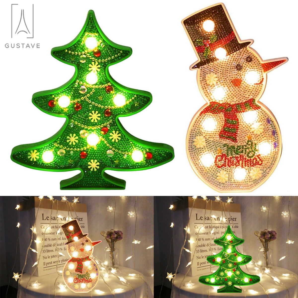 F-CANLAN 5D Diamond Painting Decorations Ornaments - Christmas Tree Decorated Desktop Diamond Art Kits Luminous Christmas Tree Decoration Digital