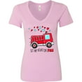 thumbnail image 3 of Inktastic Set My Heart on Fire Valentine Fire Truck with Hearts Women's V-Neck T-Shirt, 3 of 5