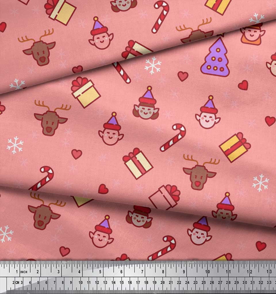 Soimoi Orange Cotton Voile Fabric Christmas Theme Party Print Fabric by the Yard 56 Inch Wide