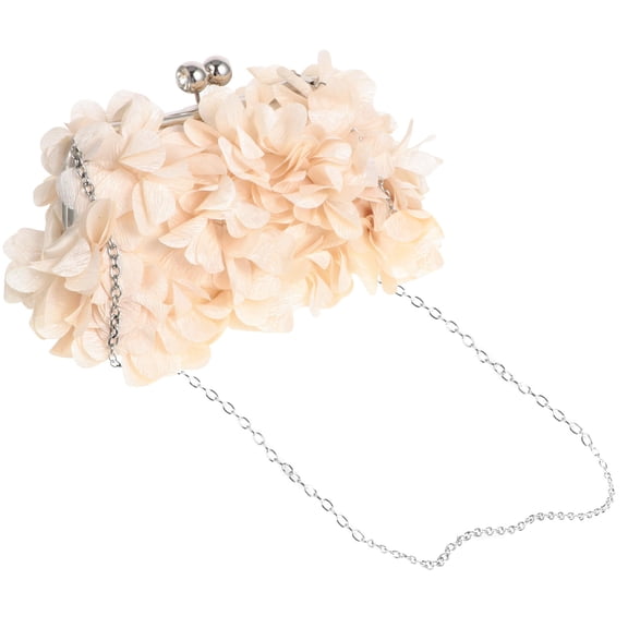 OULII 1Pc Lady Party Bag Light Yellow Cloth Material Elegant Flower Design for Banquet