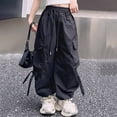 thumbnail image 5 of UACY Girls Cargo Pants Wide Leg Cute Cargo Pants with Bow Decor Multi Pockets, Drawstring Elastic Waist Loose Fit Casual Pants for Girls Daily Wear, 5 of 6