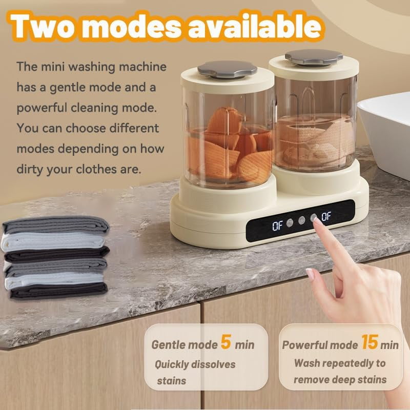 3L Portable Washing Machine, Mini Washer, Mini Laundry Machine with Twin Tub, Deep Cleaning of Underwear and Socks, Suitable for Homes, Apartments, Dorms, Hotels, Traveling